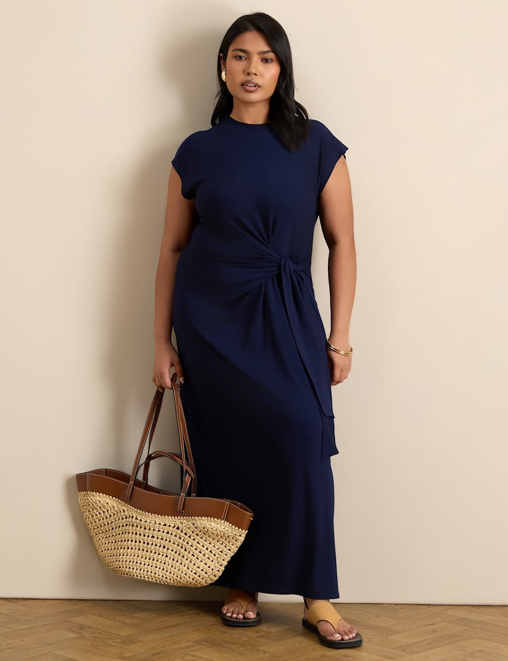 Live Unlimited London Women's Jersey Maxi Waisted Dress - 18 - Navy - Available at M&S