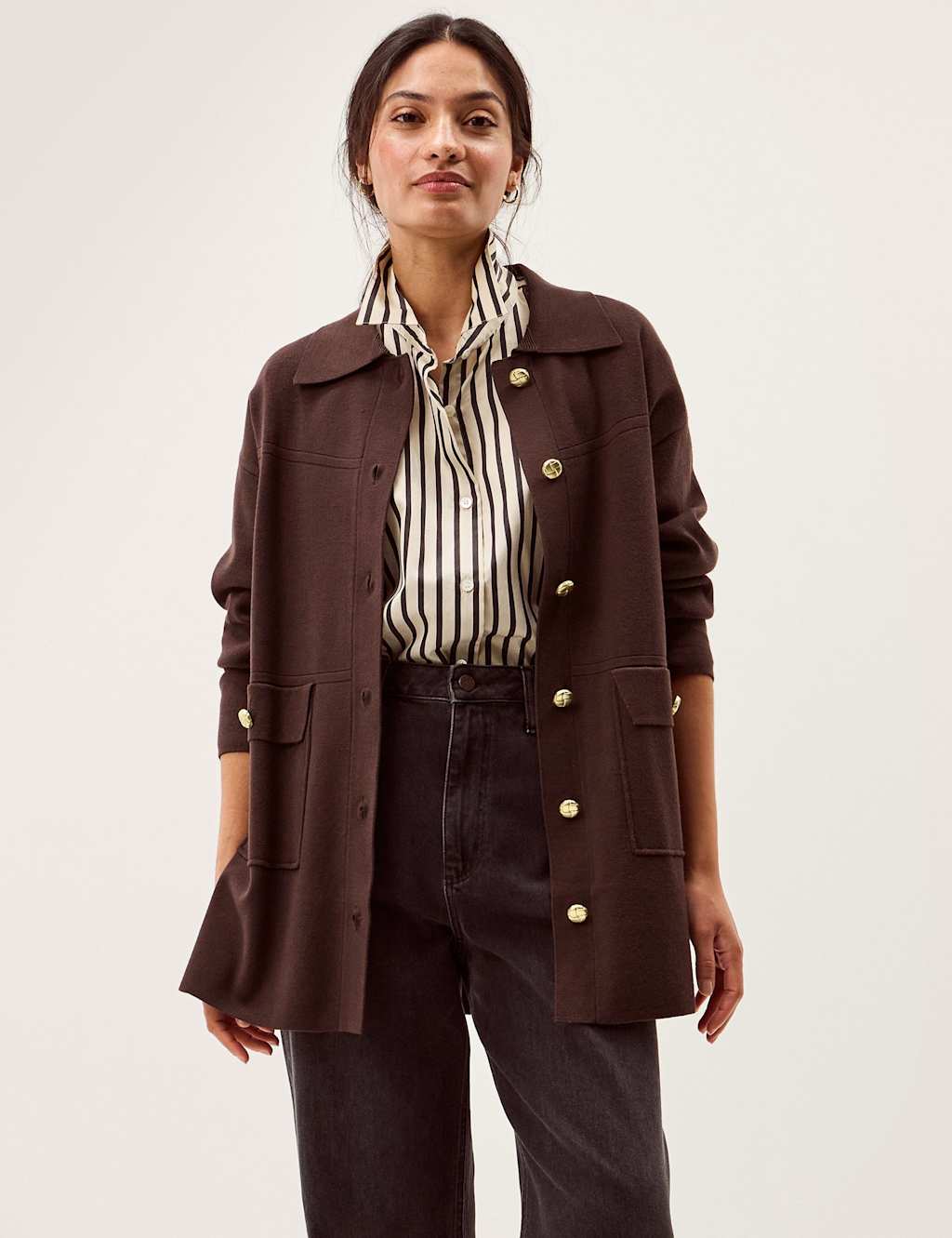 Monsoon Women's Collared Knitted Jacket - Medium - Navy Mix - Available at M&S
