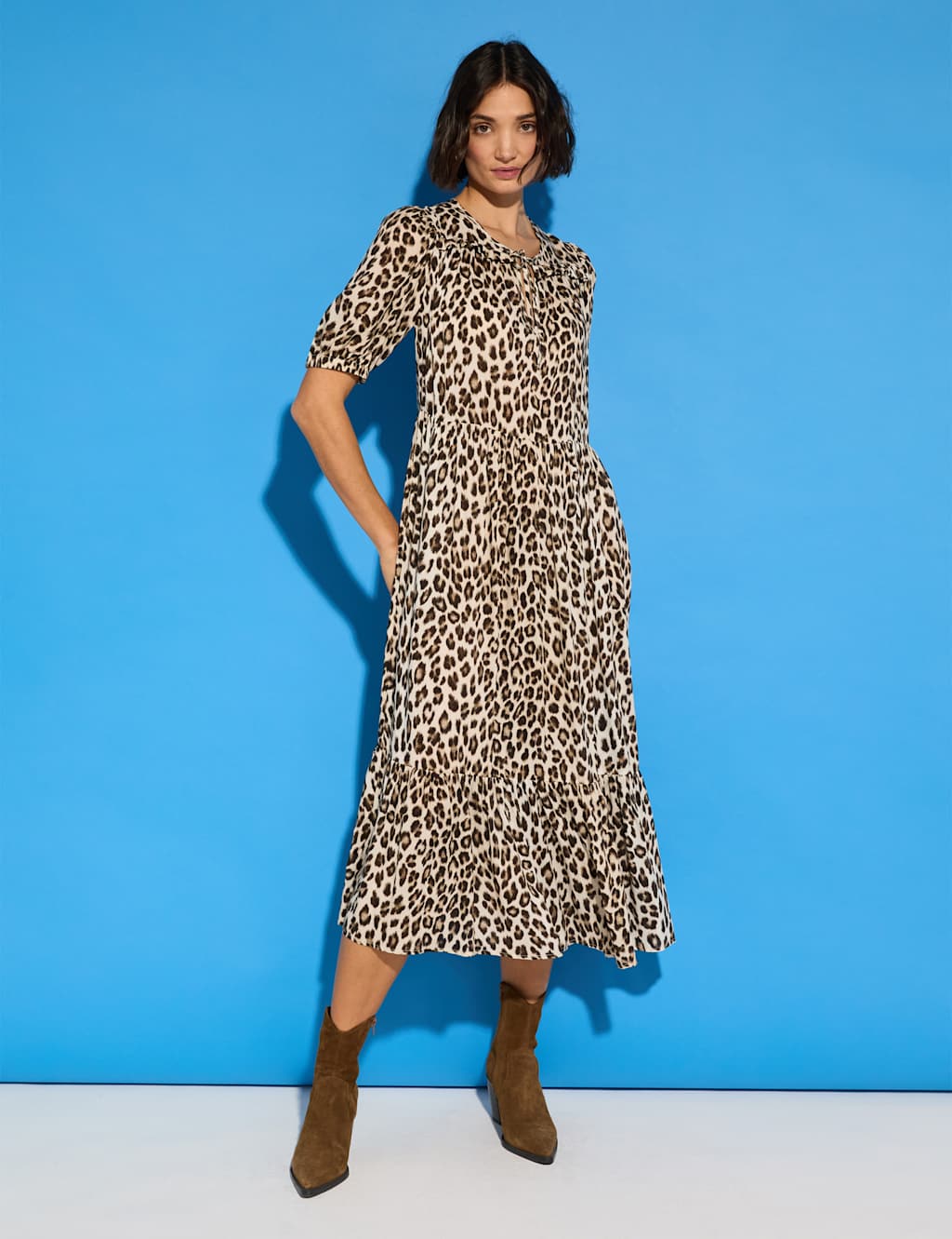 Animal Print Midi Smock Dress