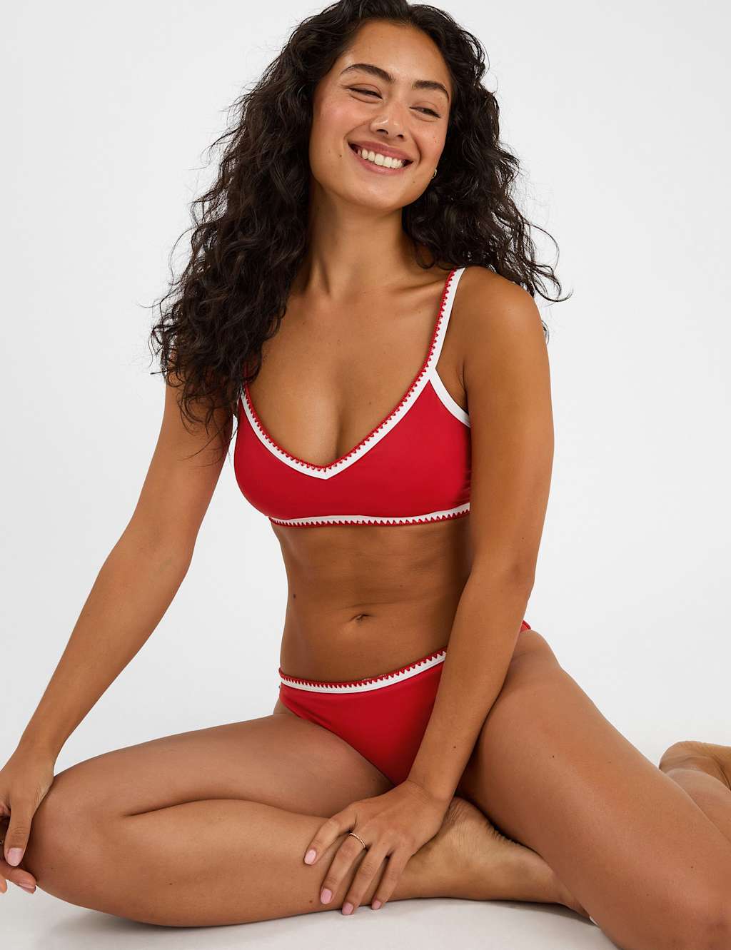 ACCESSORIZE Trim Detail V-Neck Bikini Top Red