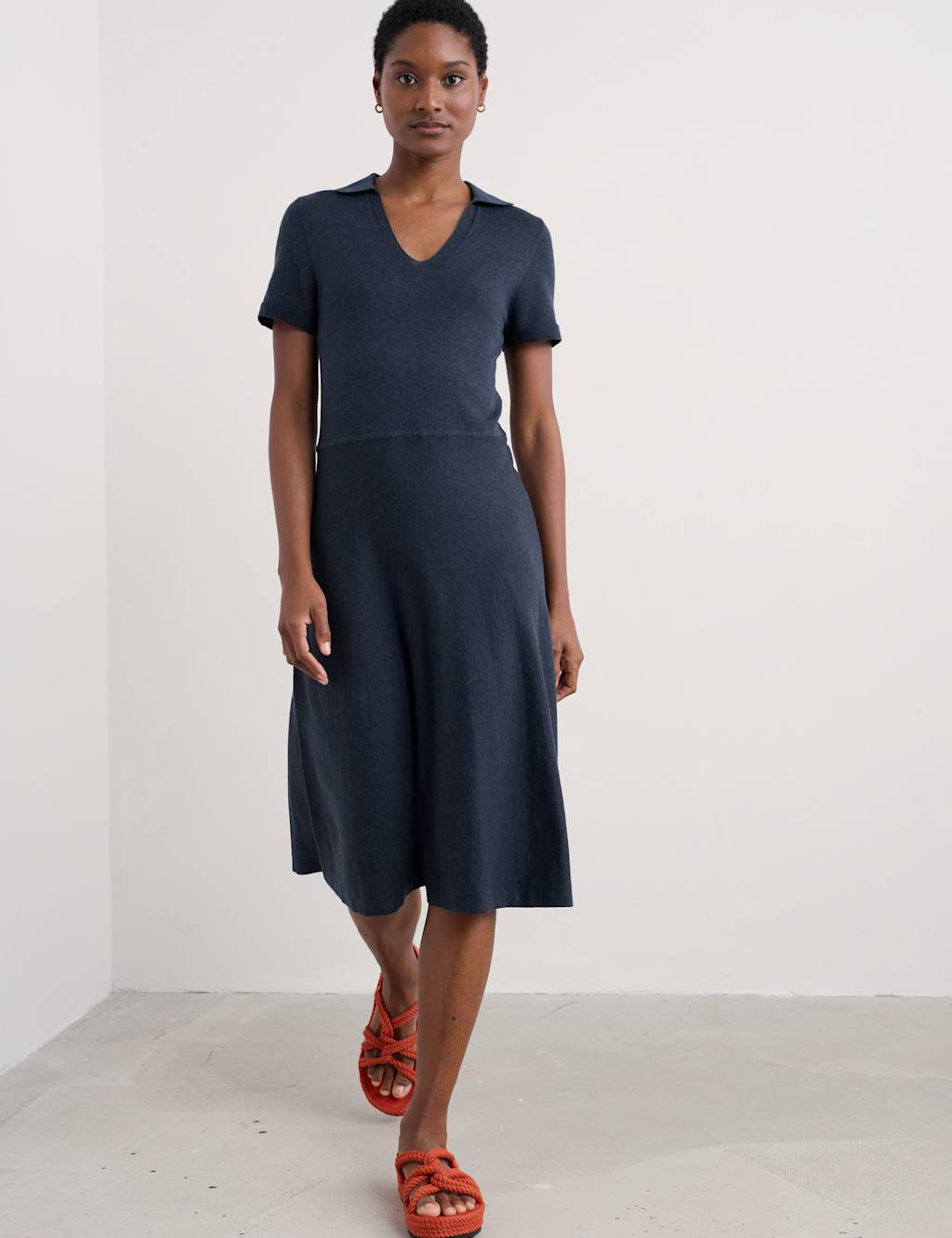 Pure Cotton V-Neck Knee Length T-Shirt Dress