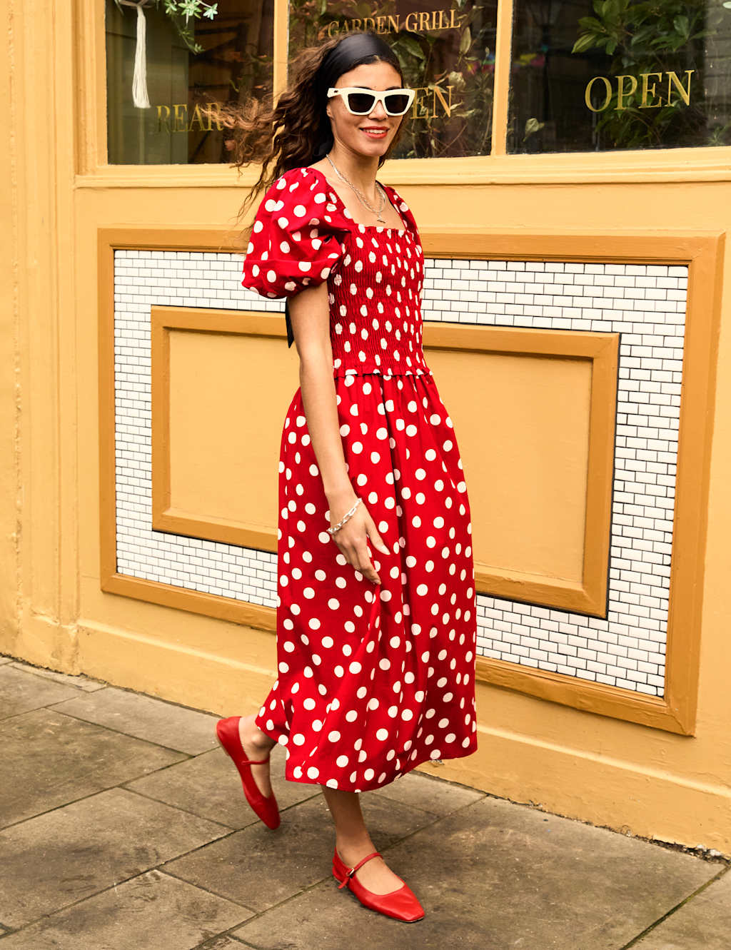 Pure Cotton Polka Dot Midi Smock Dress