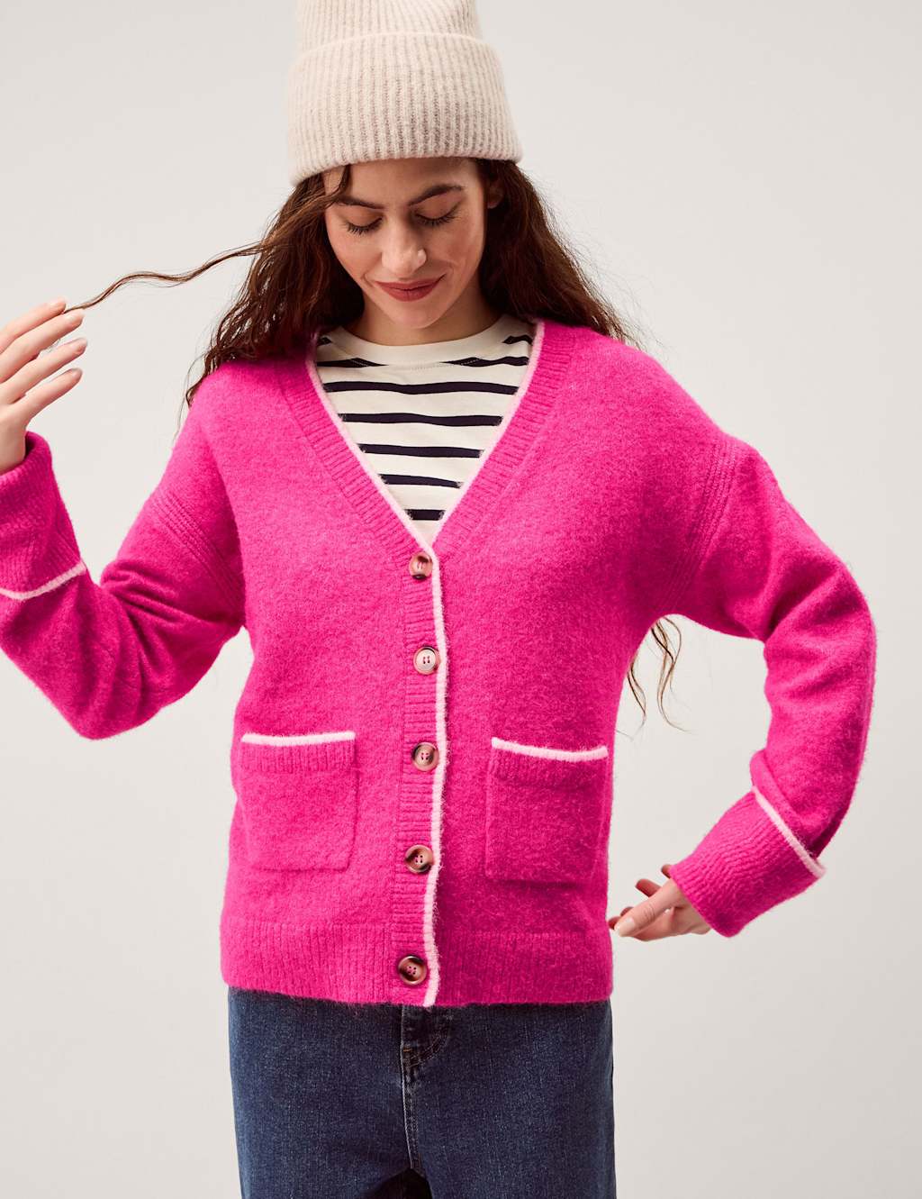 Monsoon Women's Textured V-Neck Cardigan - Small - Navy Mix - Available at M&S