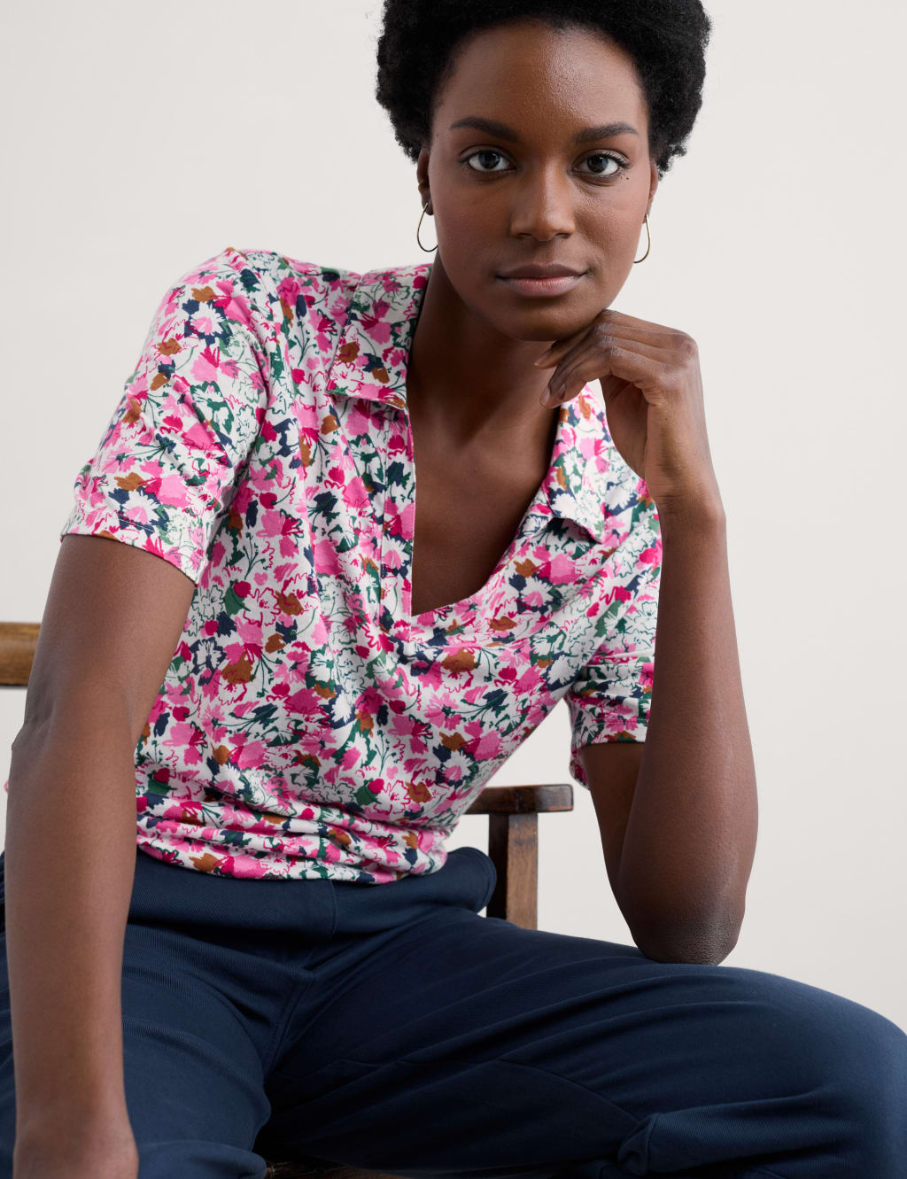 Cotton Modal Floral Relaxed Popover Blouse