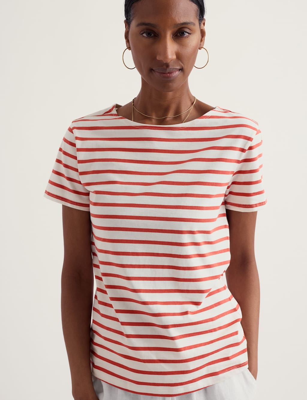 Seasalt Cornwall Women's Pure Cotton Striped T-Shirt - 18 - Orange Mix - Available at M&S