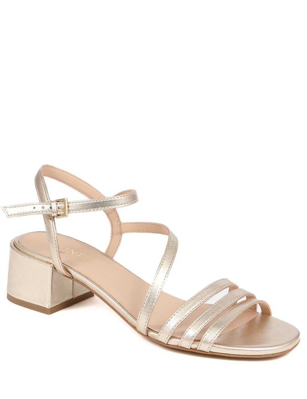 Leather Metallic Strappy Block Heel Sandals