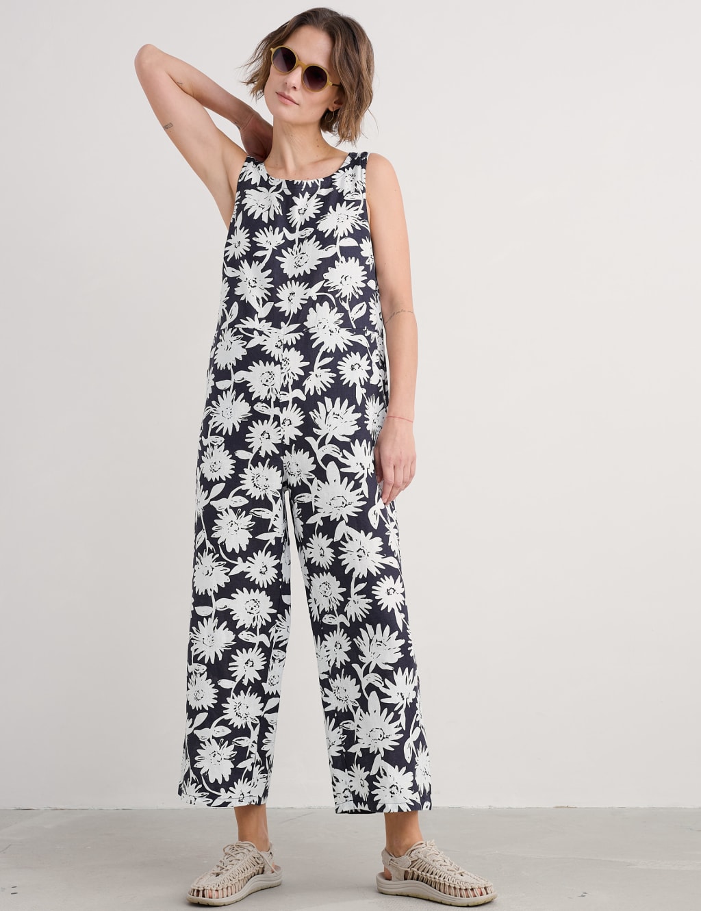 Salt Air Pure Linen Floral Cropped Jumpsuit