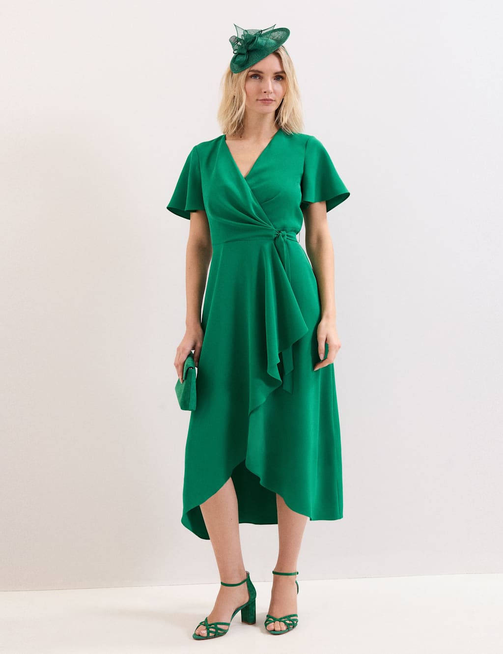 Phase Eight Women's V-Neck Belted Midi Wrap Dress - 10 - Light Green - Available at M&S