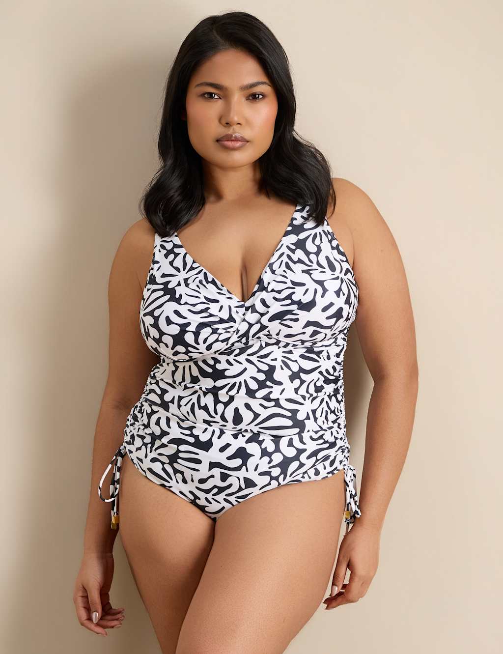 Live Unlimited London Women's Printed Wired V-Neck Swimsuit - 18 - White/Black - Available at M&S