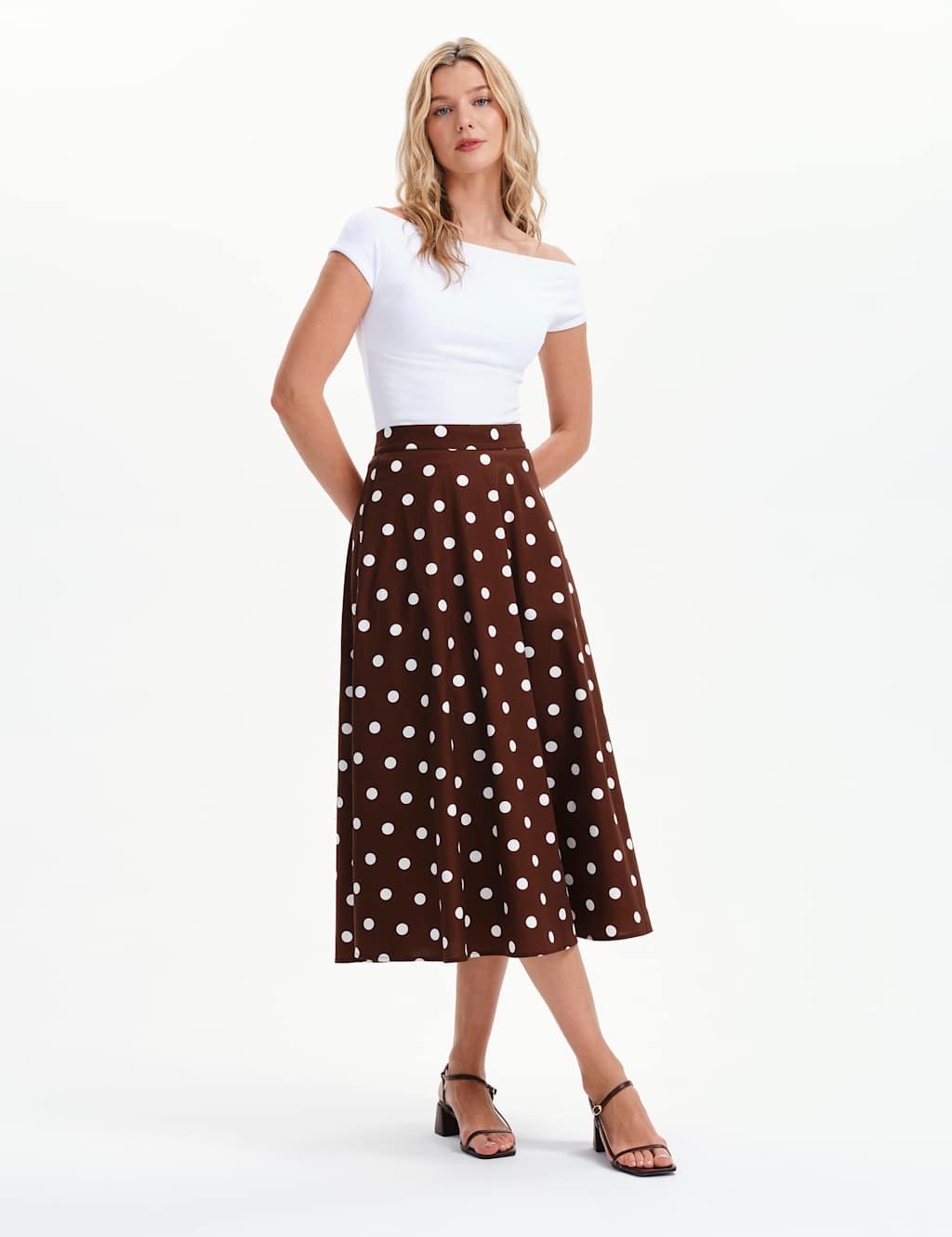 Finery London Women's Pure Cotton Polka Dot Midi A-Line Skirt - 18 - Brown Mix - Available at M&S