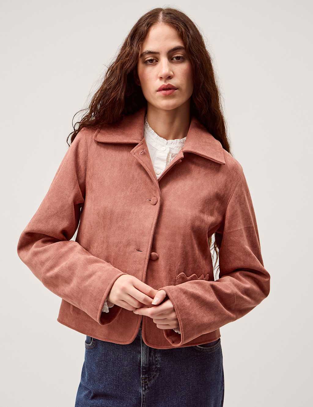 Monsoon Women's Suedette Collared Utility Jacket - 14 - Pink - Available at M&S