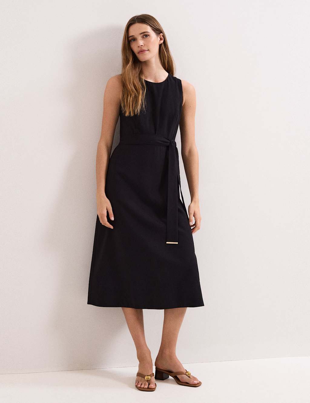 Phase Eight Women's V-Neck Belted Midi Swing Dress - 14 - Black - Available at M&S