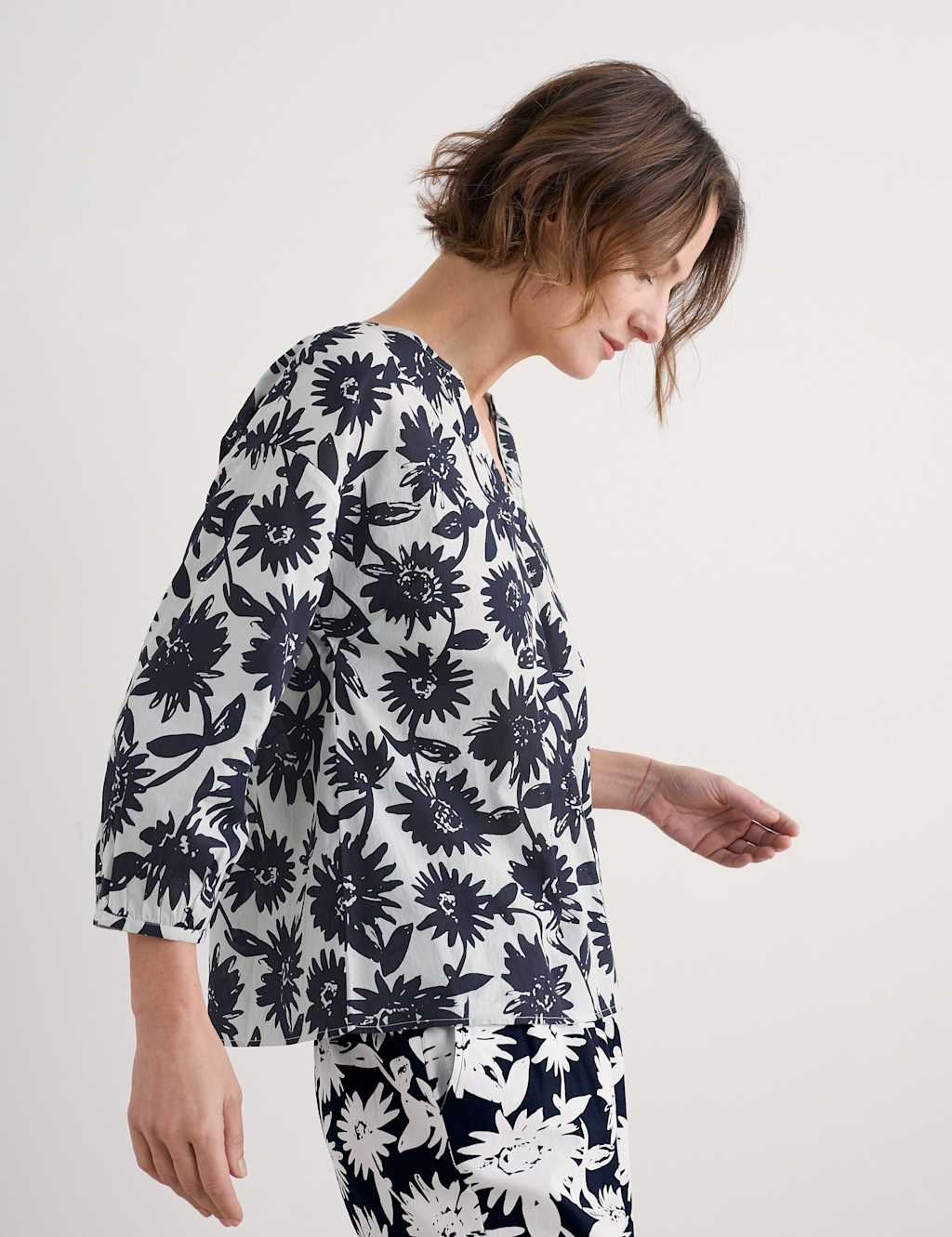 Pure Cotton Floral Notch Neck Top