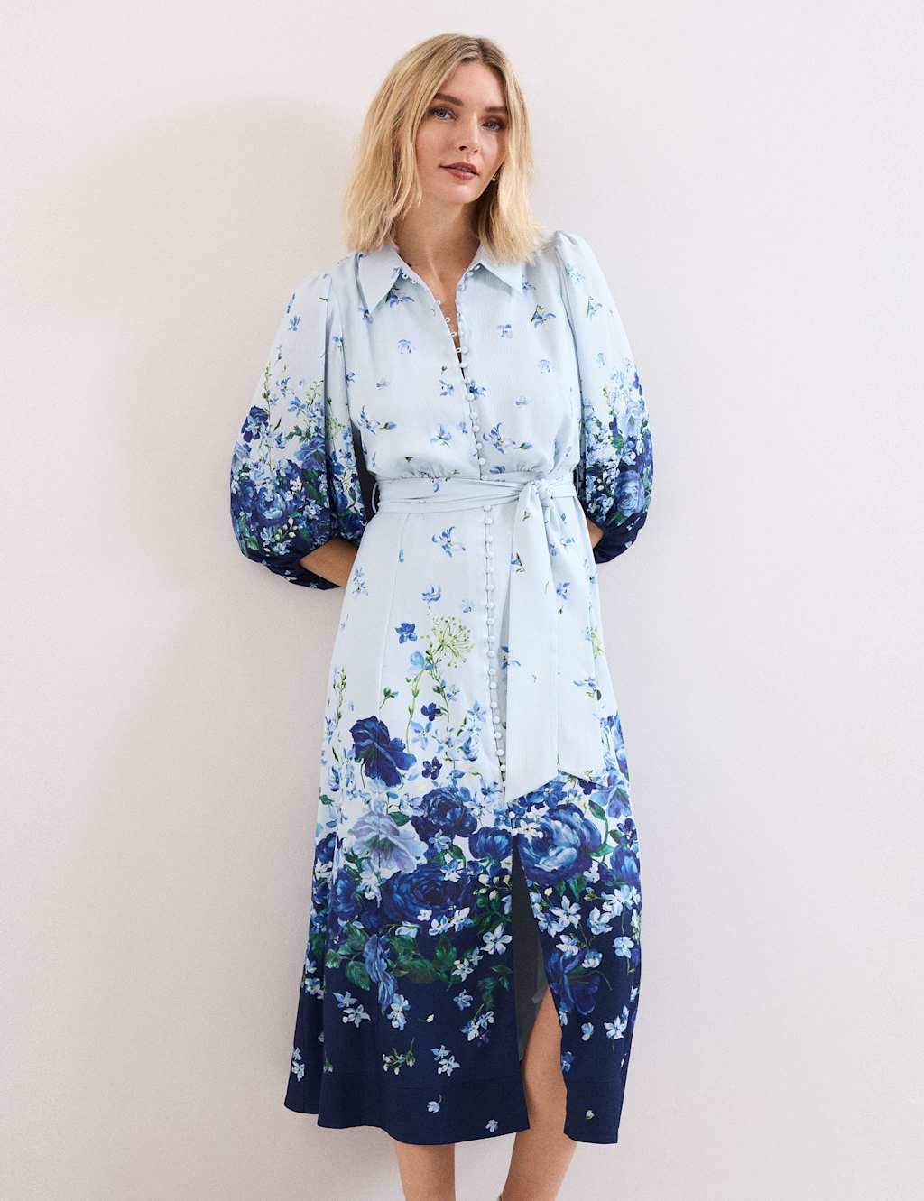 Phase Eight Women's Floral Midaxi Shirt Dress - 12 - Blue Mix - Available at M&S