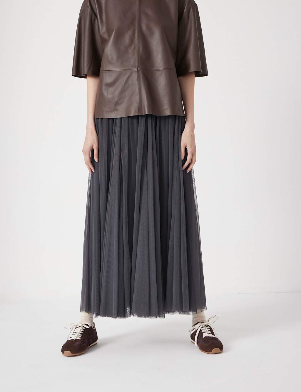HUSH Tulle Pleated Midaxi Skirt Charcoal