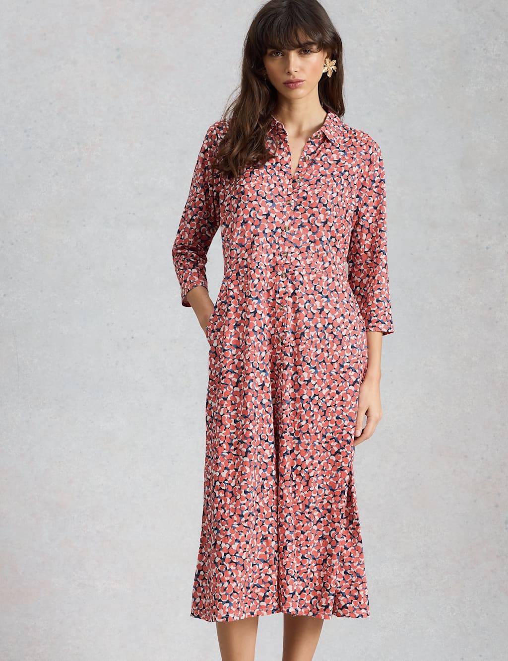 White Stuff Women's Cotton Modal Blend Jersey Printed Shirt Dress - 12 - Pink Mix - Available at M&S