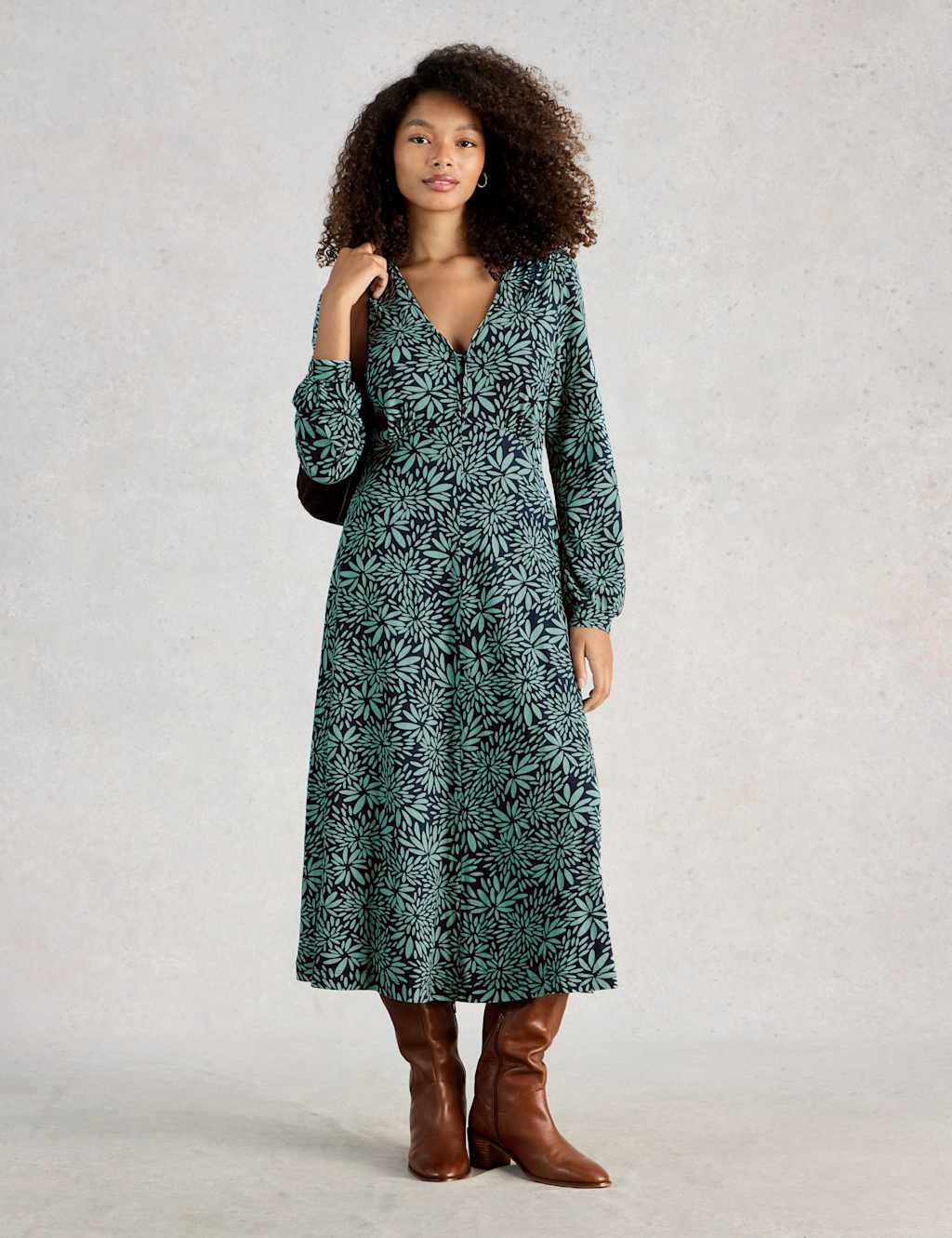White Stuff Cotton Modal Blend Printed Jersey Tea Dress Blue Mix
