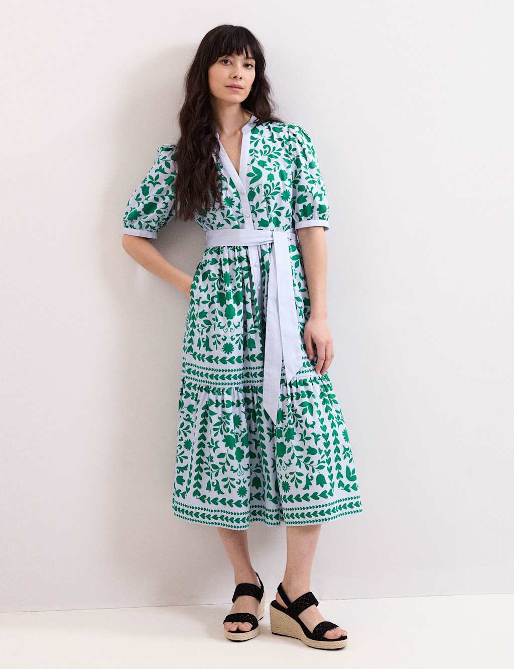 Phase Eight Women's Printed V-Neck Midi Shirt Dress - 14 - Blue Mix - Available at M&S