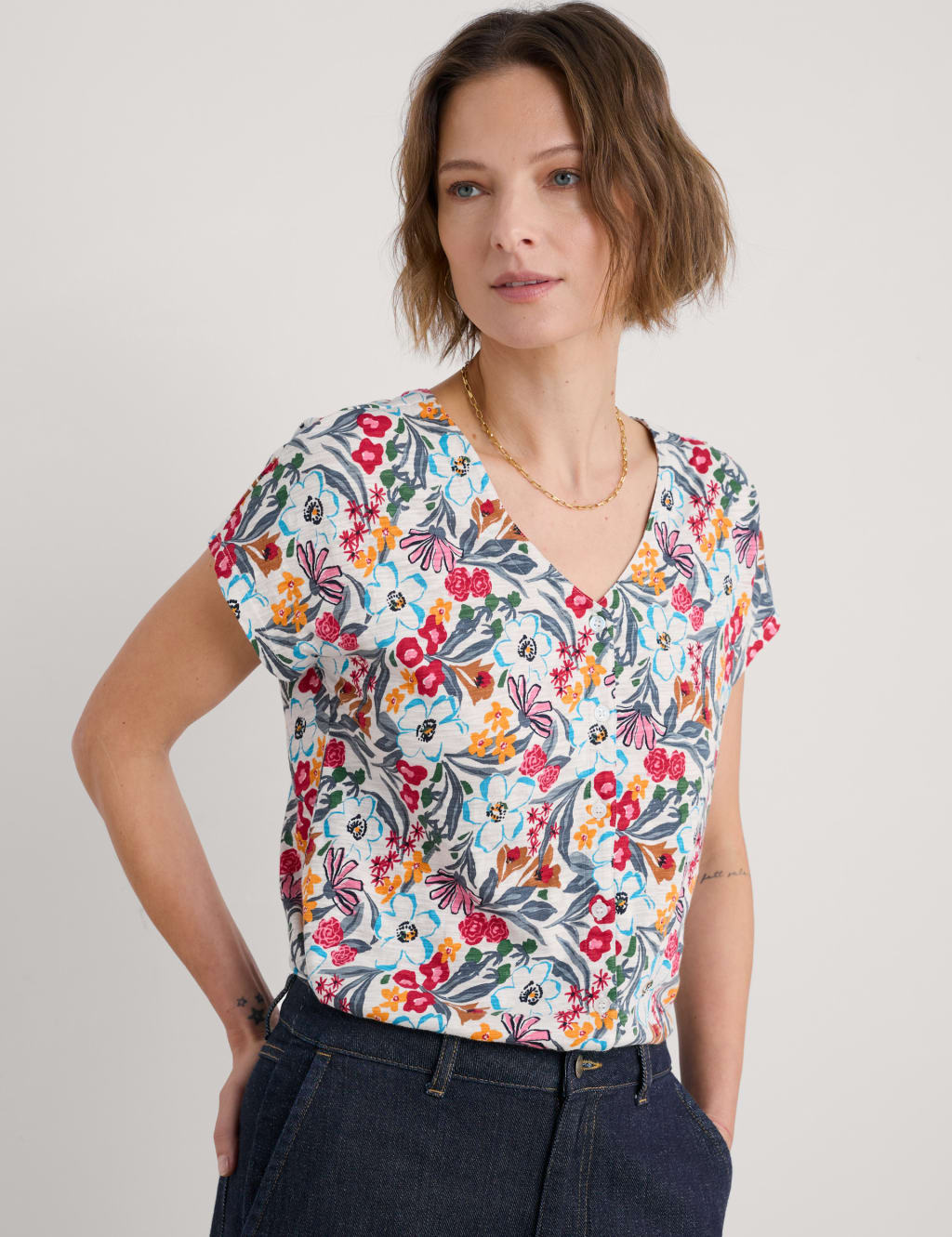 Pure Cotton Floral Button Through Top