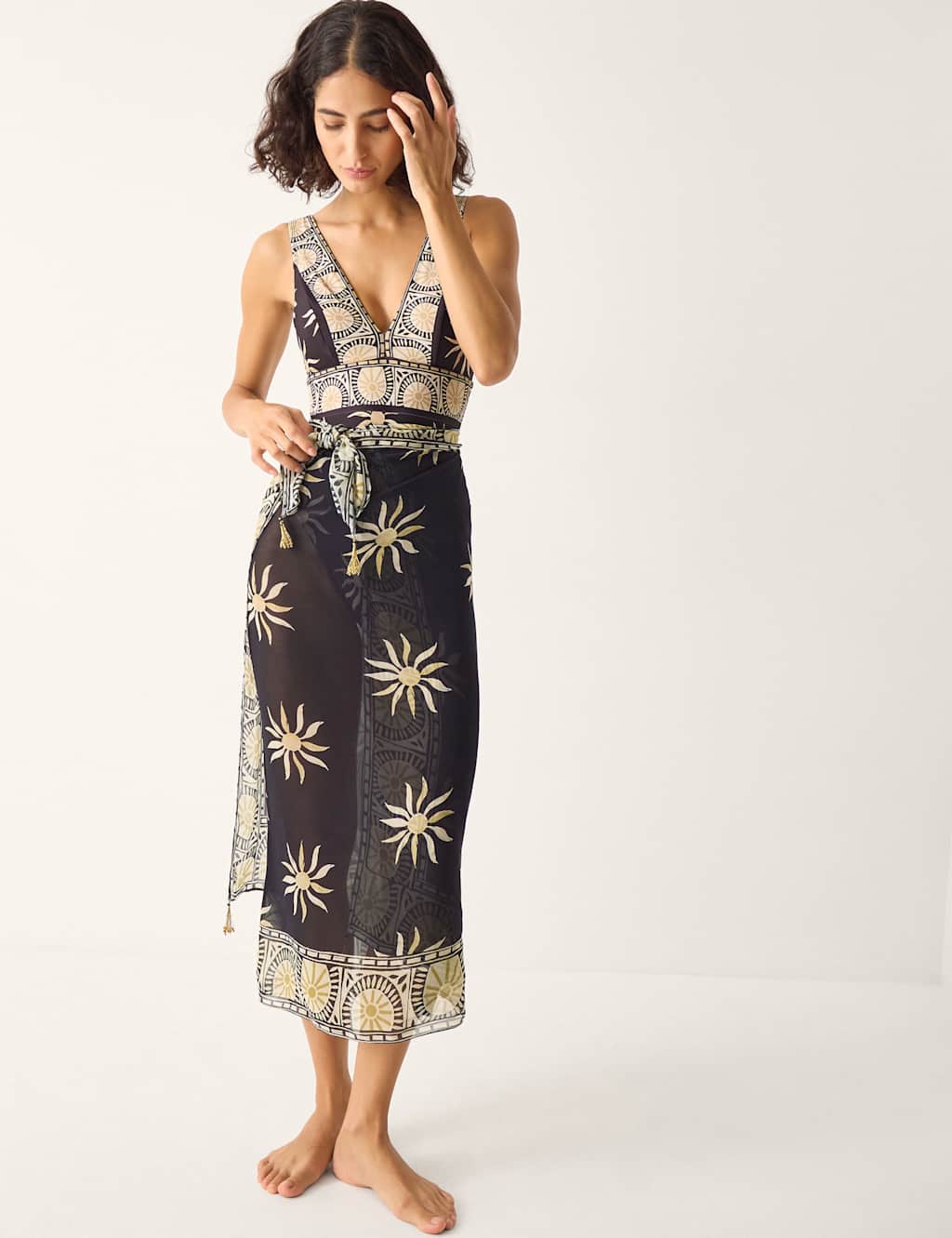 Monsoon Women's Printed Midi Beach Cover Up Sarong - Black Mix - Available at M&S