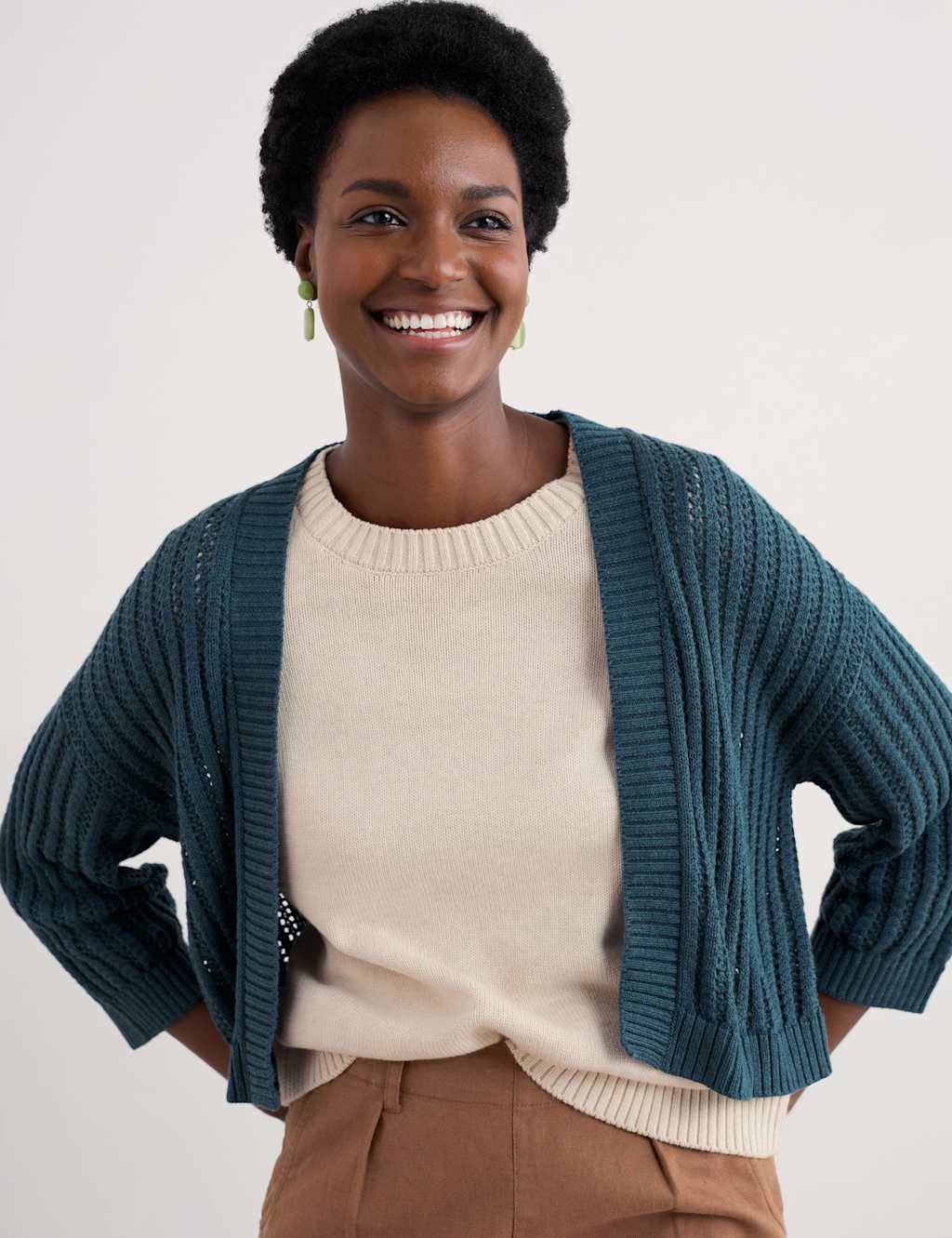 Pure Cotton Ribbed Edge to Edge Cardigan