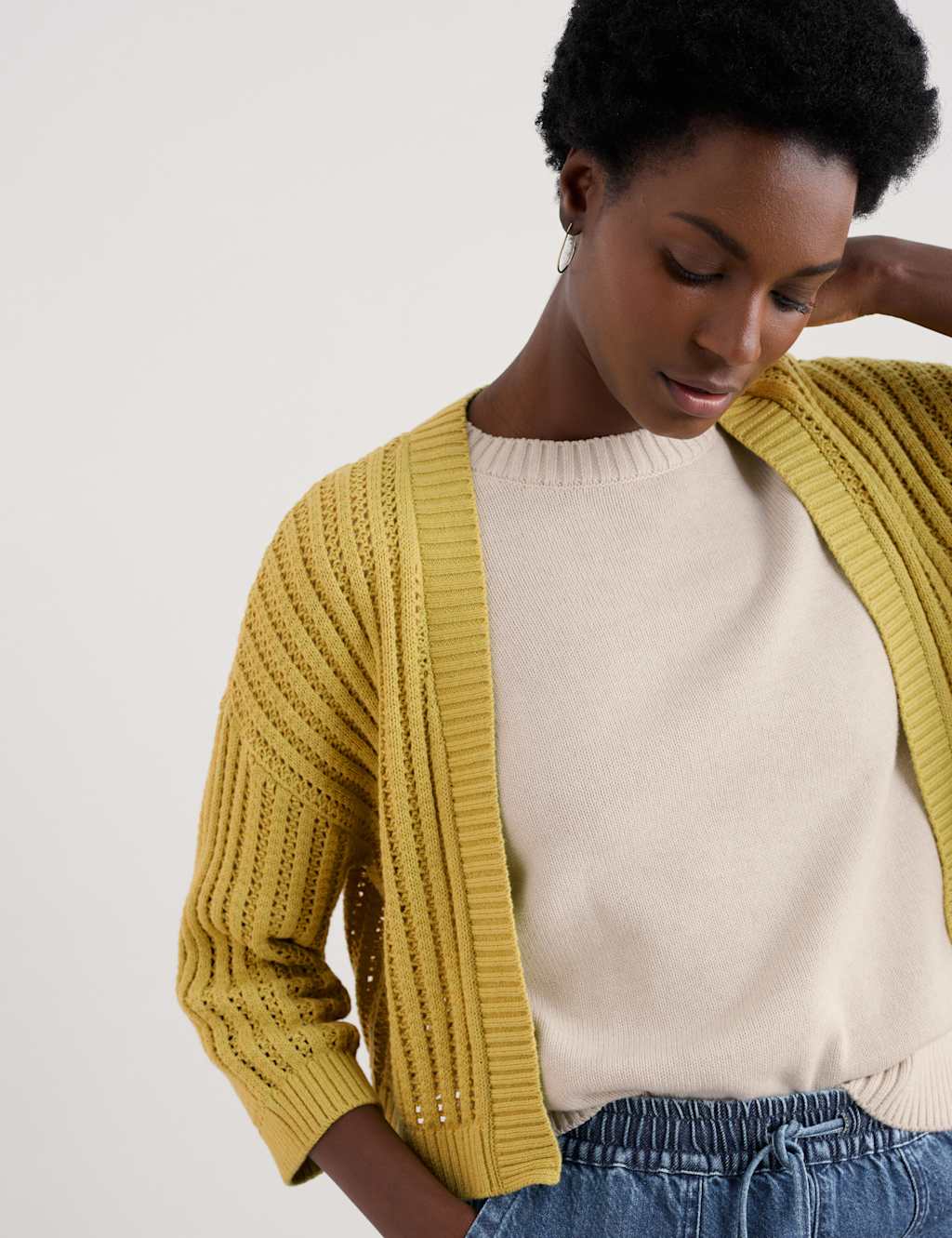 Pure Cotton Ribbed Edge to Edge Cardigan