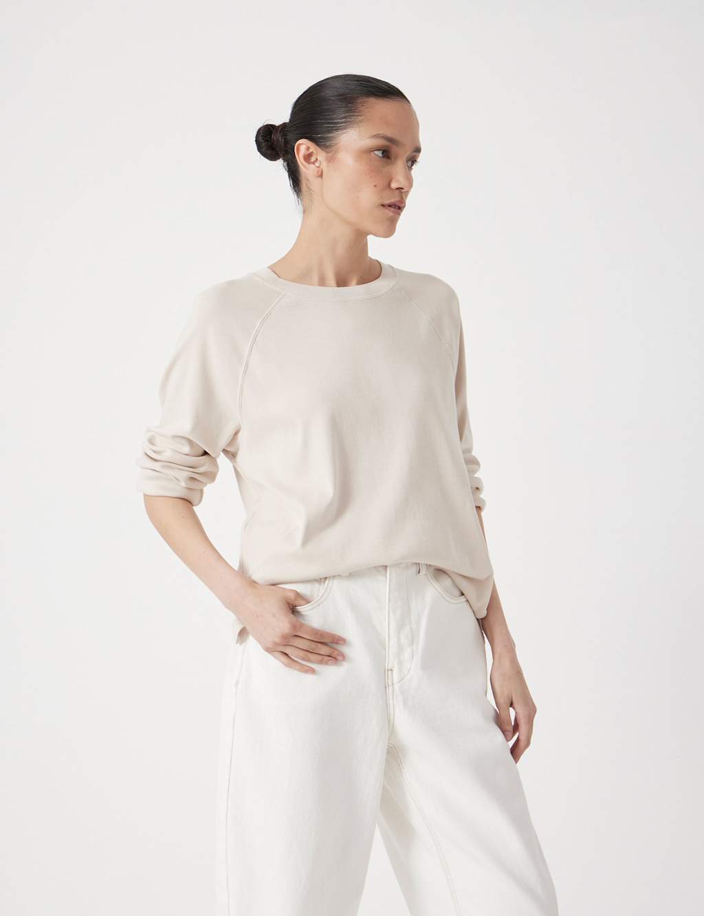 HUSH Pure Cotton Raglan Sleeve Top Beige