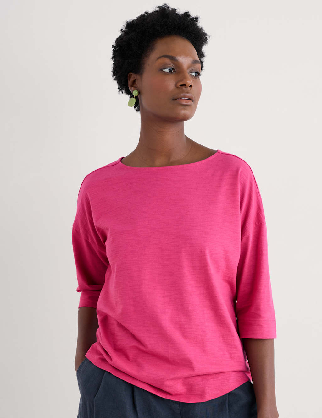 Pure Cotton Slash Neck Relaxed T-Shirt
