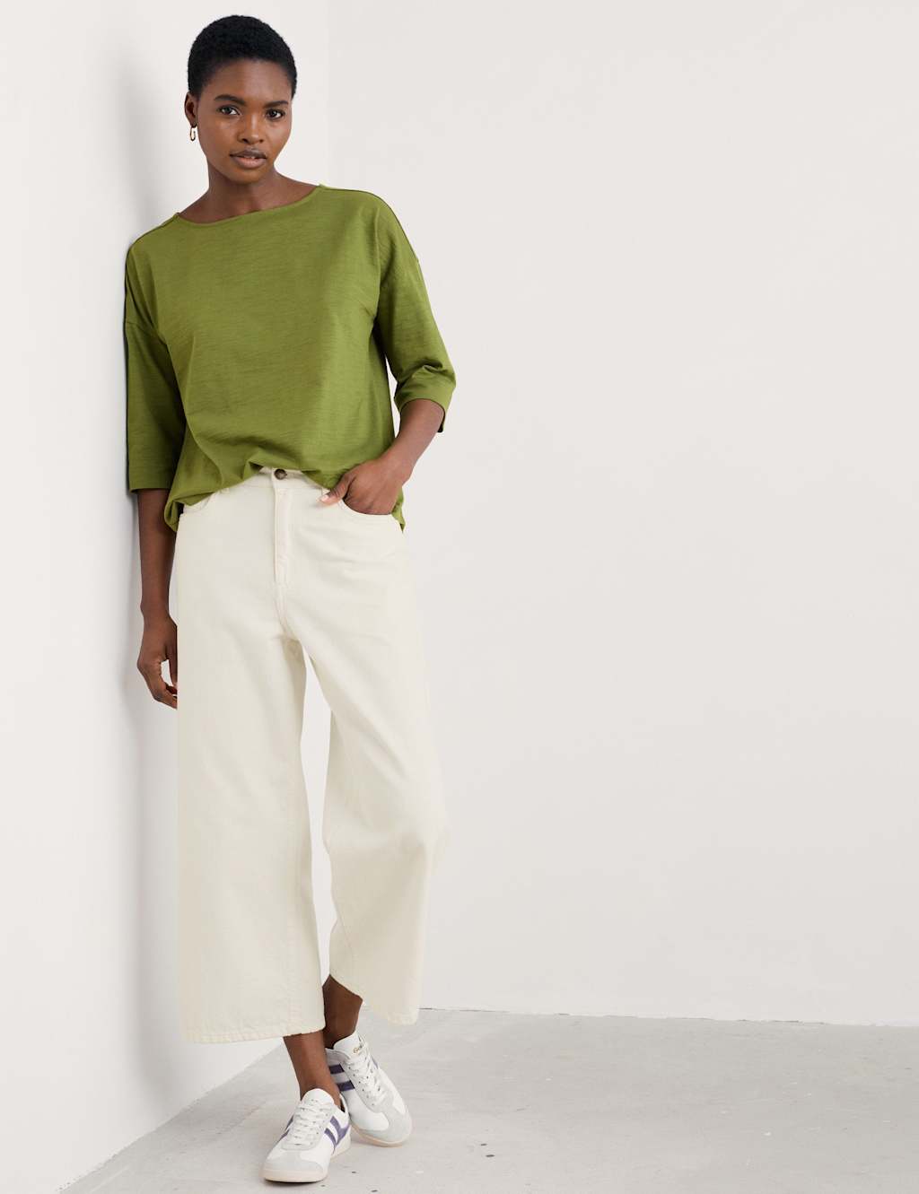 Pure Cotton Slash Neck Relaxed T-Shirt