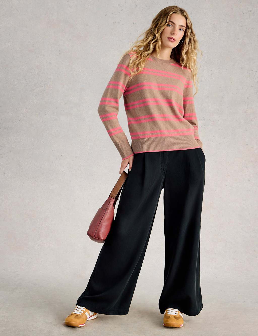 White Stuff Cotton Rich Striped Jumper with Merino Wool Natural Mix