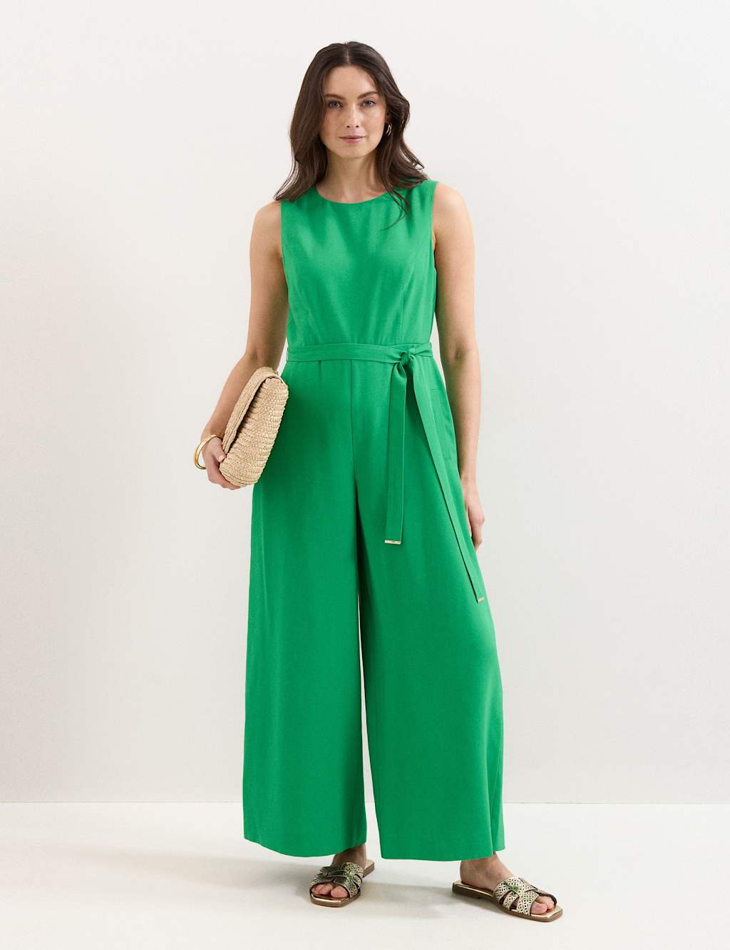 Phase Eight Women's Belted Wide Leg Jumpsuit - 10 - Green - Available at M&S