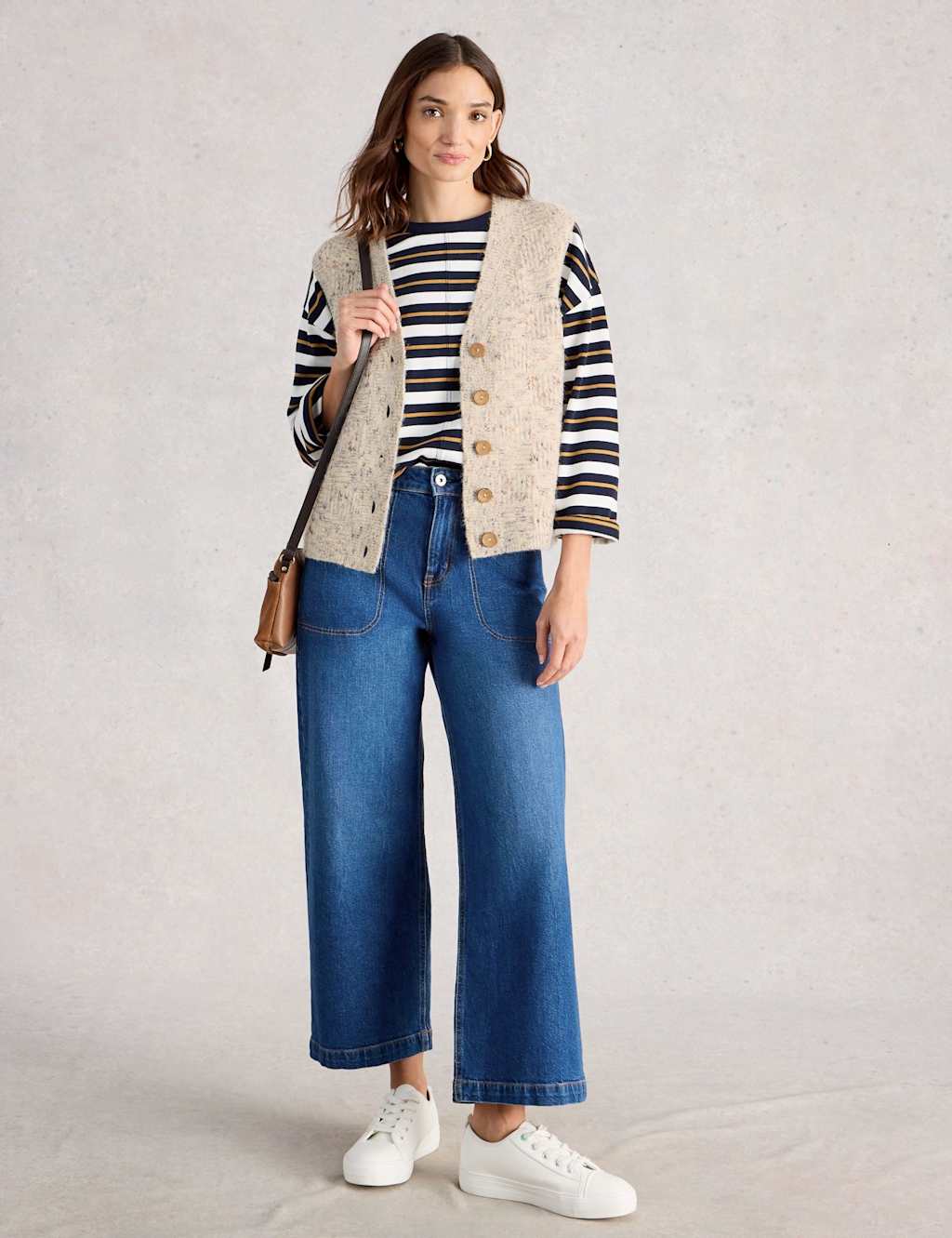 White Stuff Neppy V-Neck Button Through Vest Top Natural