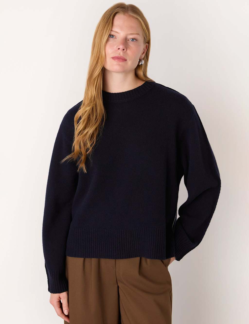 Whistles Women's Pure Wool Textured Jumper - Medium - Navy - Available at M&S