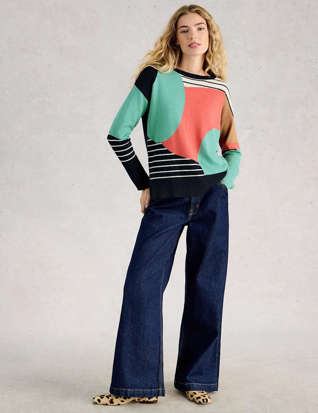 White Stuff Cotton Rich Abstract Jumper Navy Mix