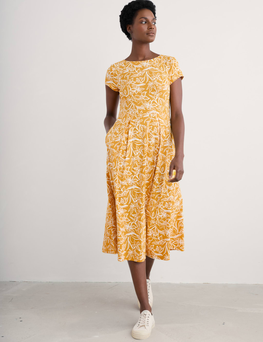Cotton Rich Floral Midi  Fit And Flare Dress