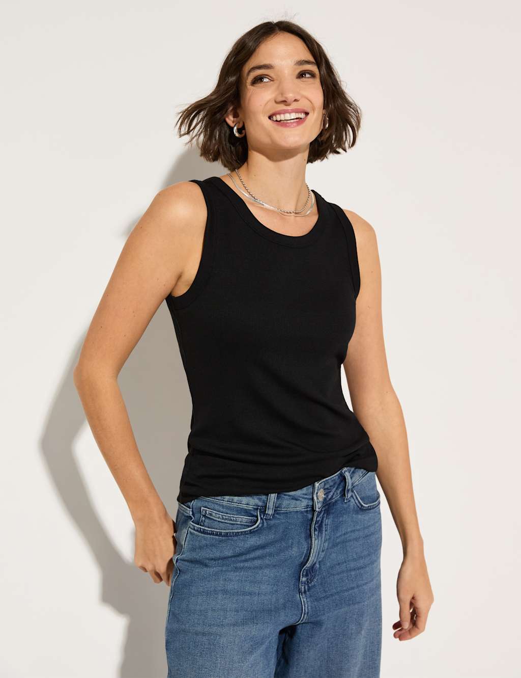 Lyocell Rich Ribbed Round Neck Tank Top