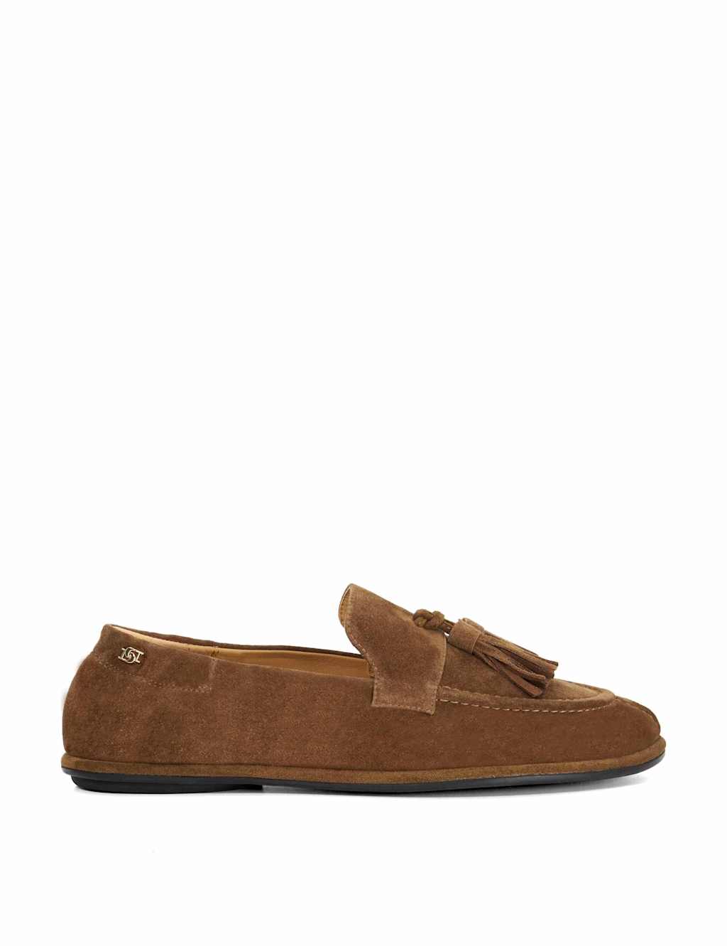 Dune London Suede Tassle Flat Round Toe Loafers Brown