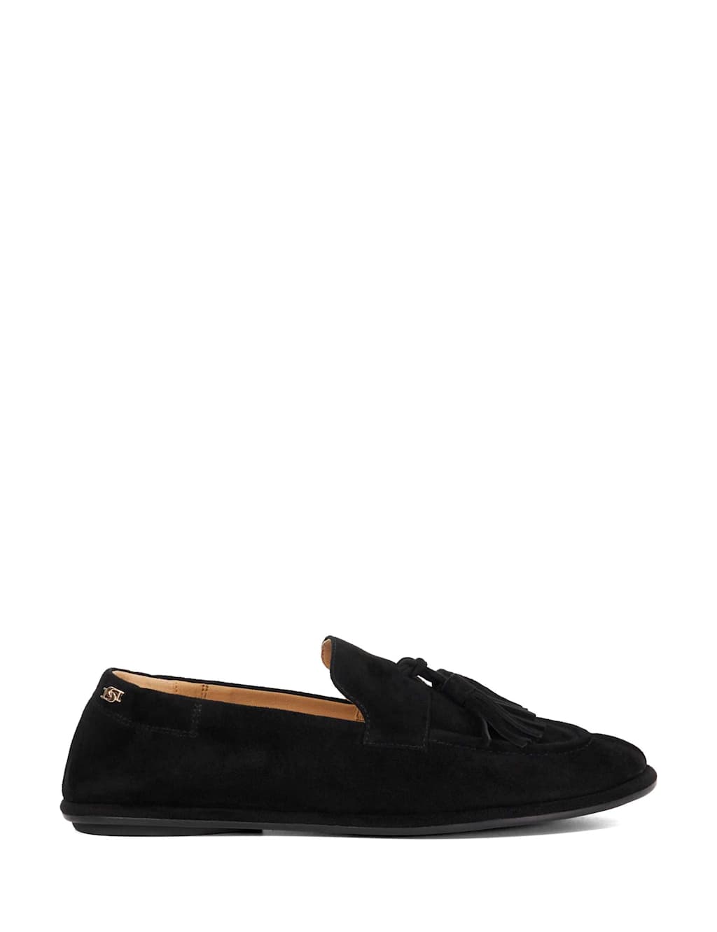 Dune London Suede Tassle Flat Round Toe Loafers Black