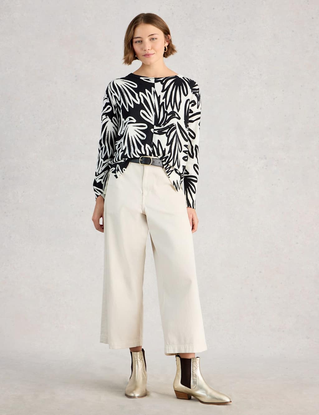 White Stuff Cotton Rich Printed Crew Neck Jumper Black Mix