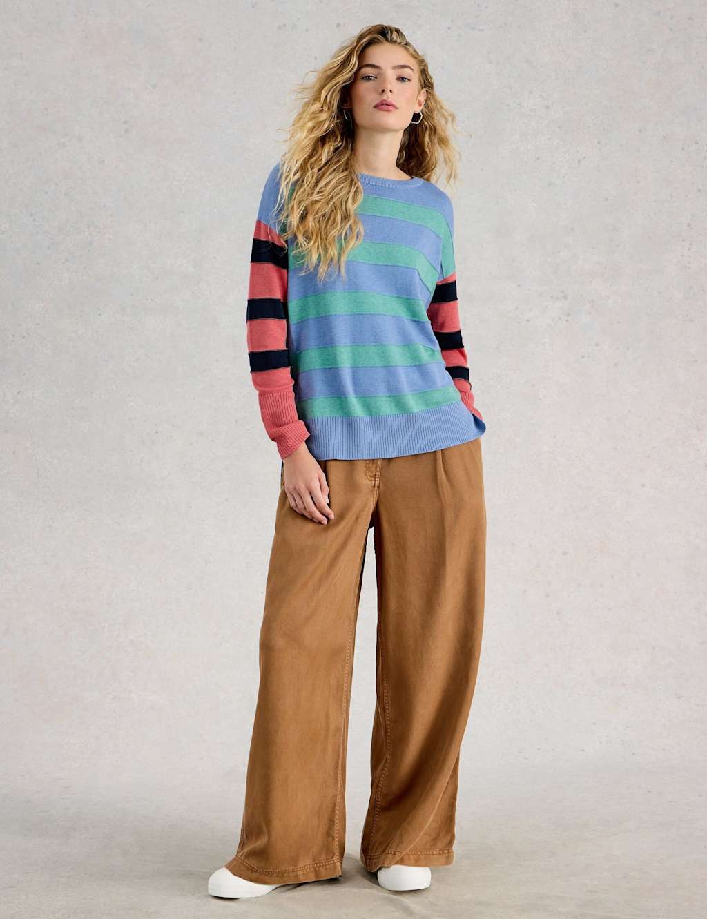 White Stuff Cotton Rich Colour Block Striped Jumper Blue Mix