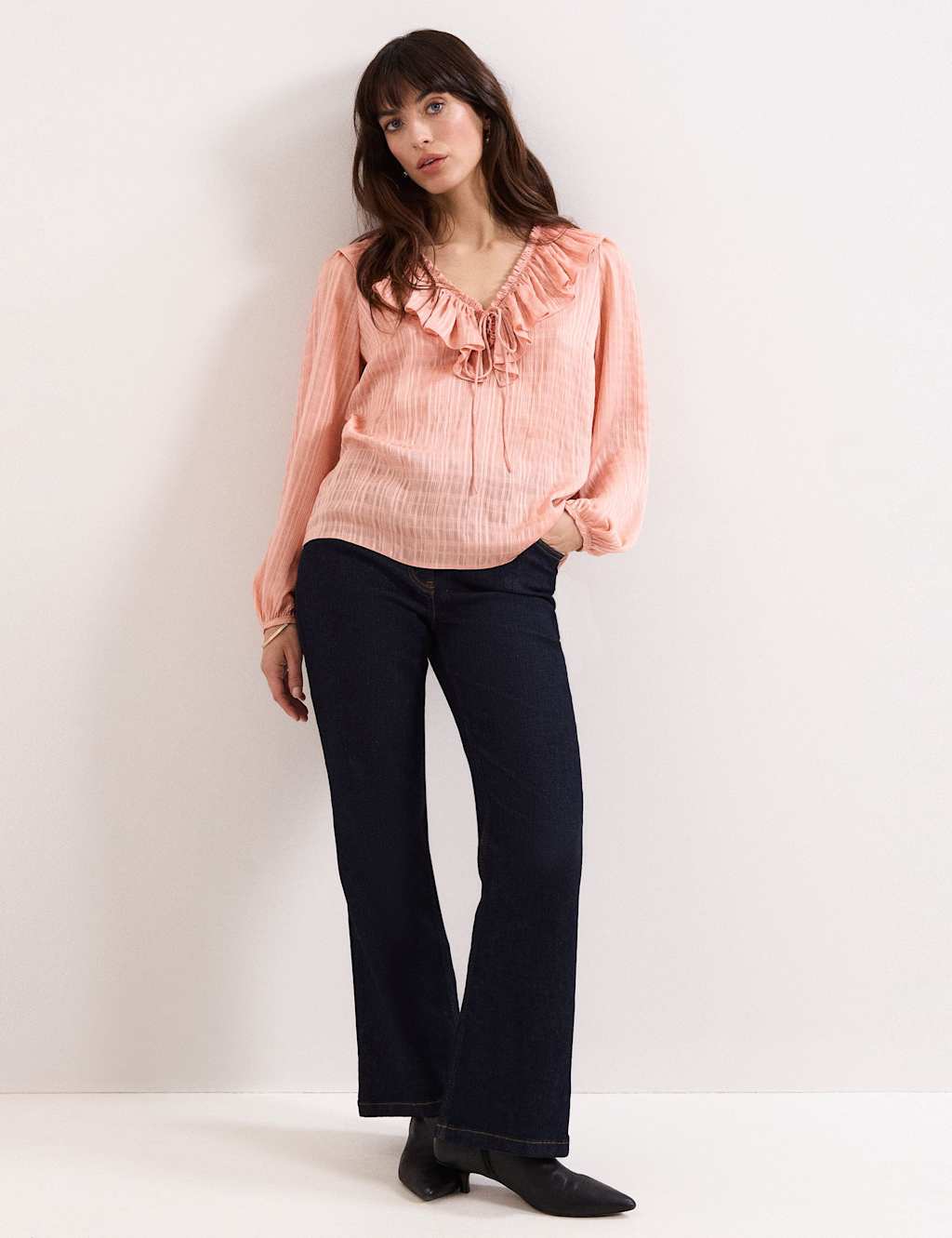Phase Eight Women's Textured Tie Neck Ruffle Blouse - 14 - Orange - Available at M&S