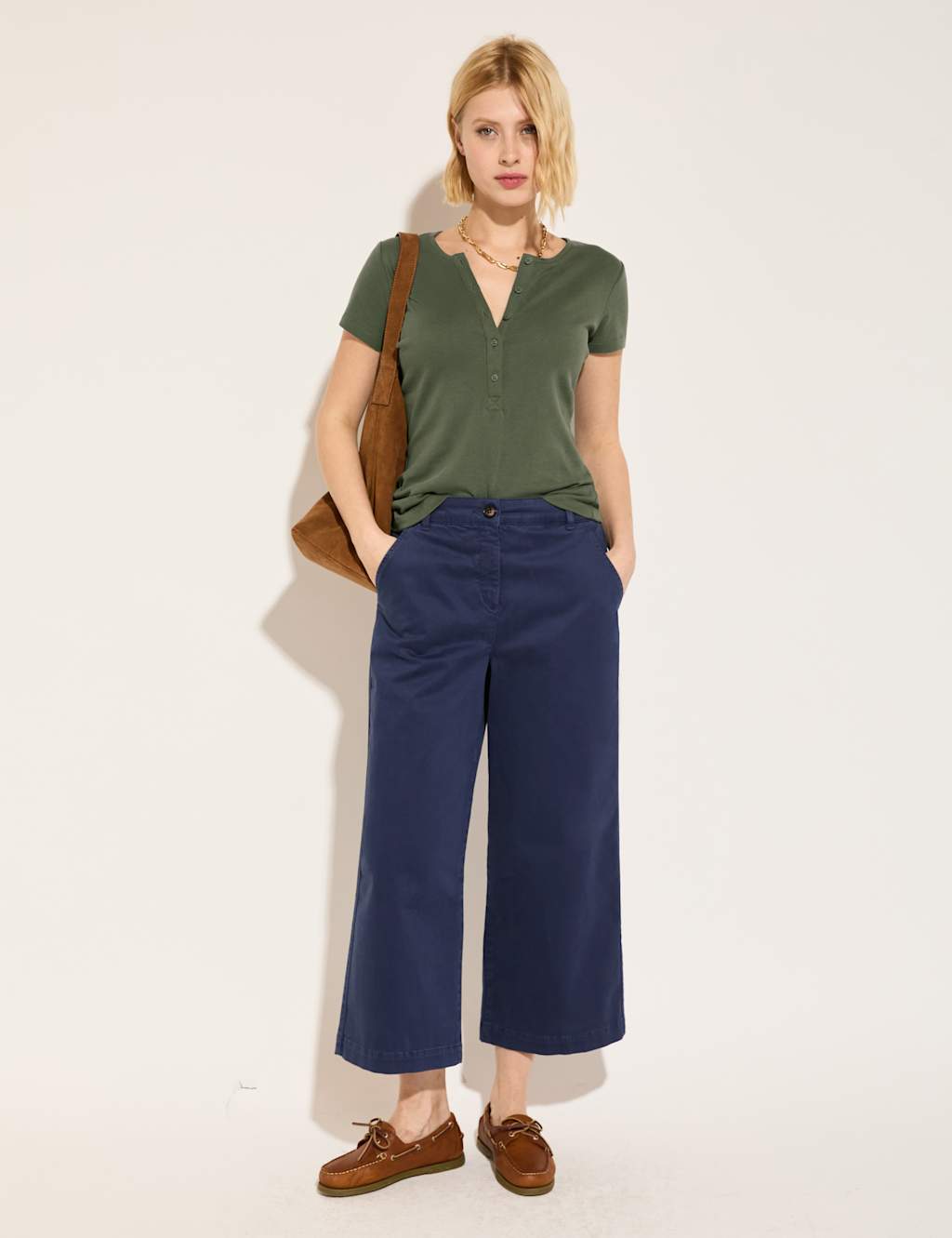 Cotton Rich Wide Leg Cropped Trousers
