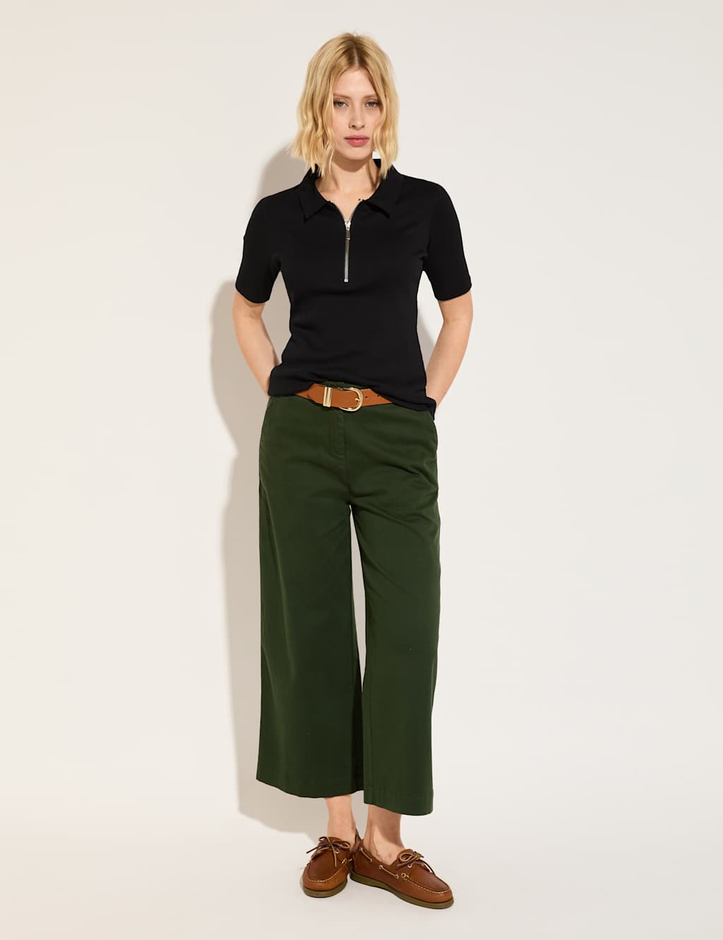 Cotton Rich Wide Leg Cropped Trousers