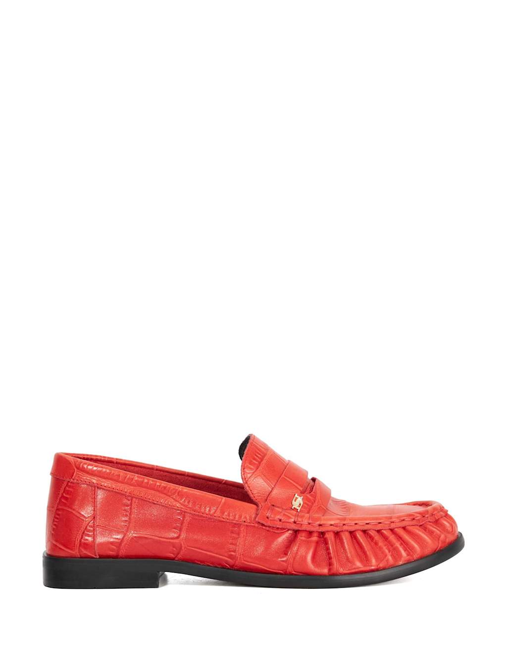 Dune London Leather Croc Ruched Detail Penny Loafers Red
