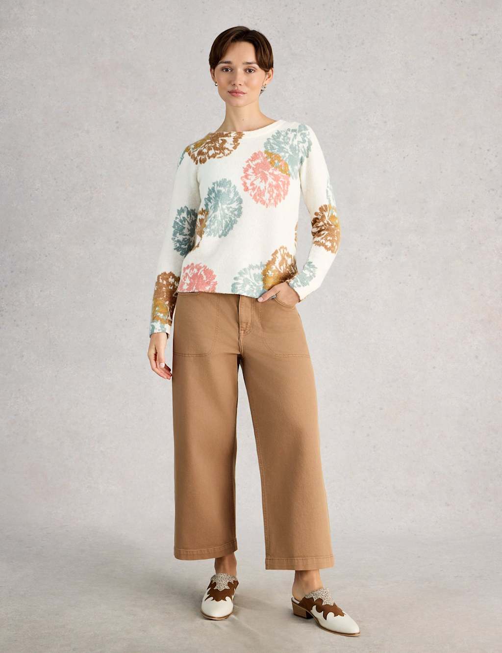 White Stuff Wool Blend Printed Jumper White Mix