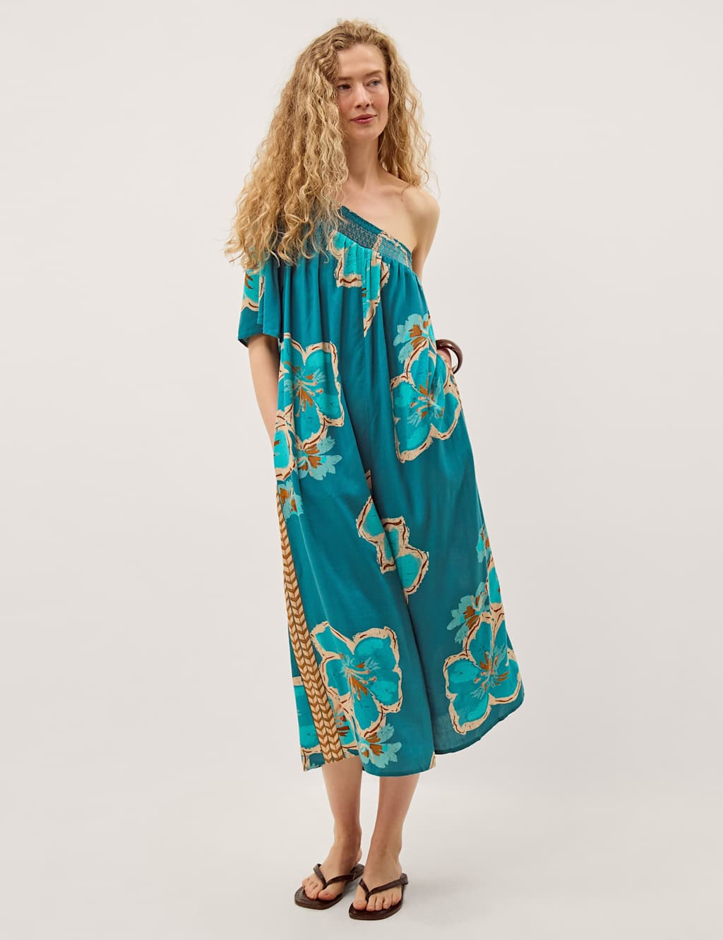 Monsoon Women's Floral Short Sleeve Jumpsuit - Large - Teal Mix - Available at M&S