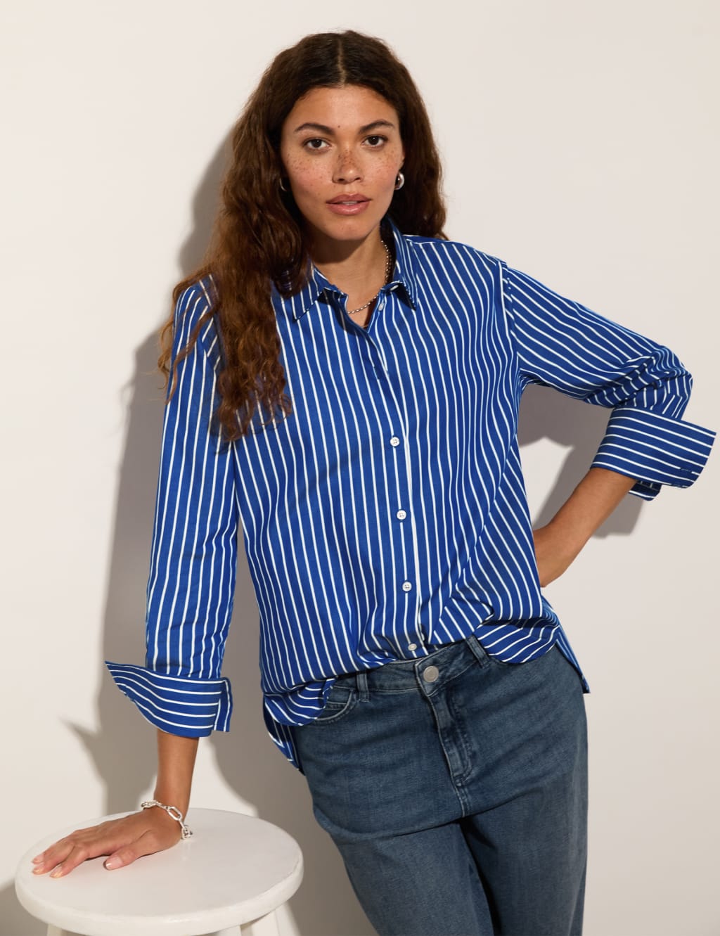 Pure Cotton Striped Collared Relaxed Shirt