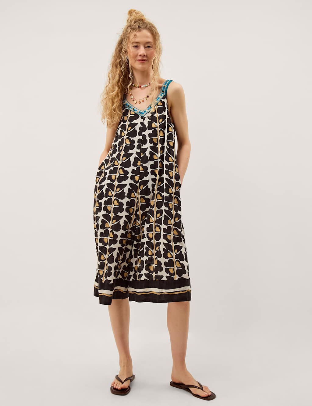 Monsoon Women's Printed Sleeveless Cropped Relaxed Jumpsuit - Medium - Black Mix - Available at M&S