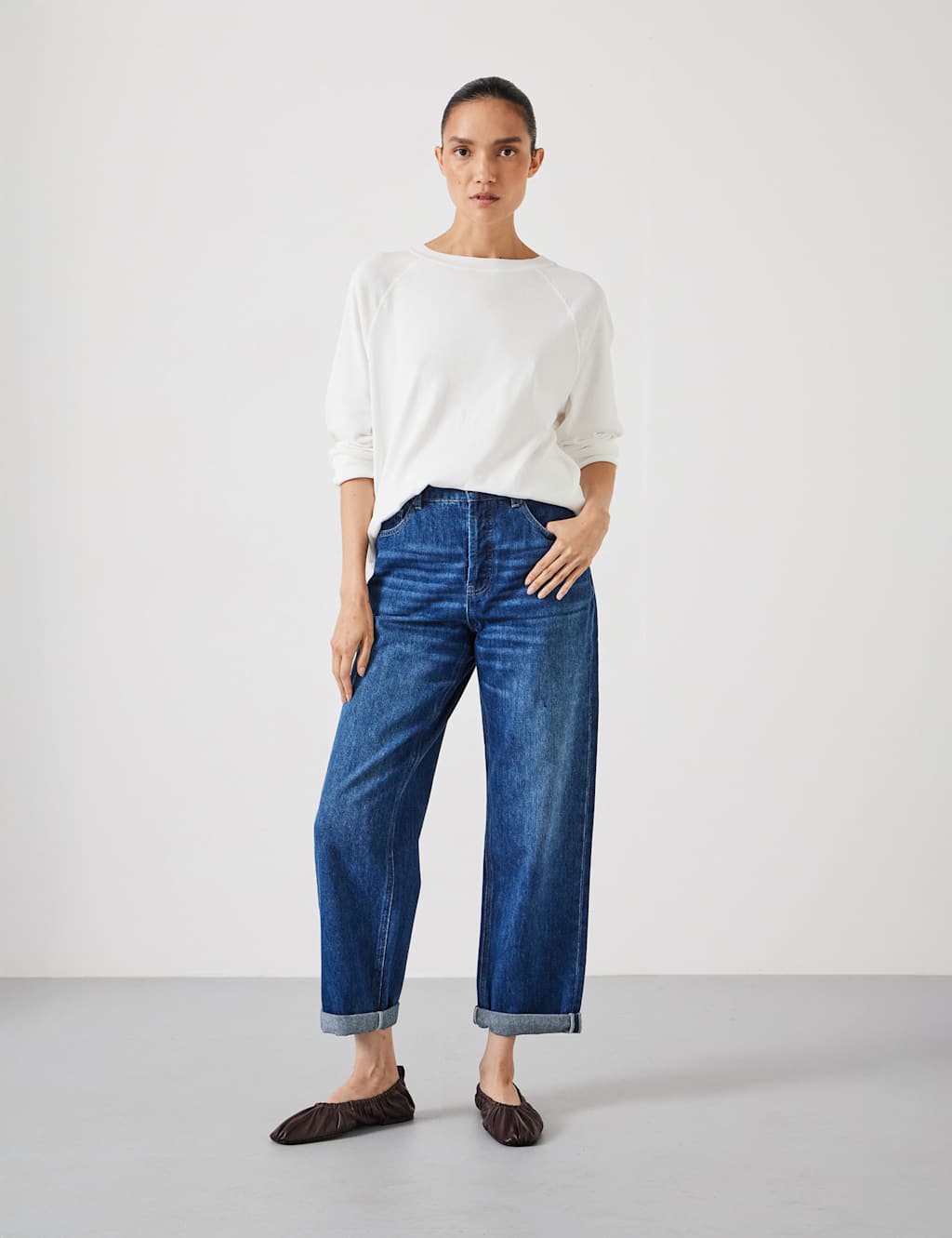 Boyfriend Mid Rise Cropped Turn Up Jeans