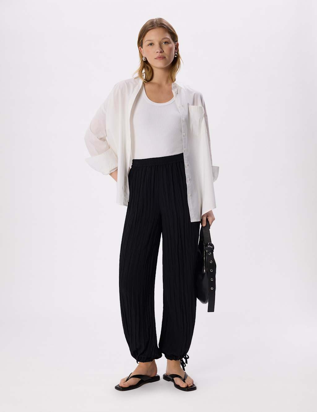 Whistles Women's Textured Relaxed Cuffed Trousers - 10 - Black - Available at M&S